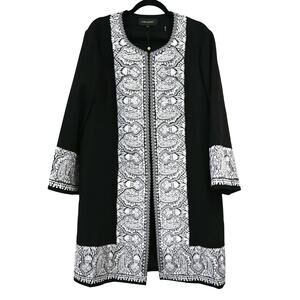 Kobi Halperin Marta Black White Embroidered Long Coat Size XL